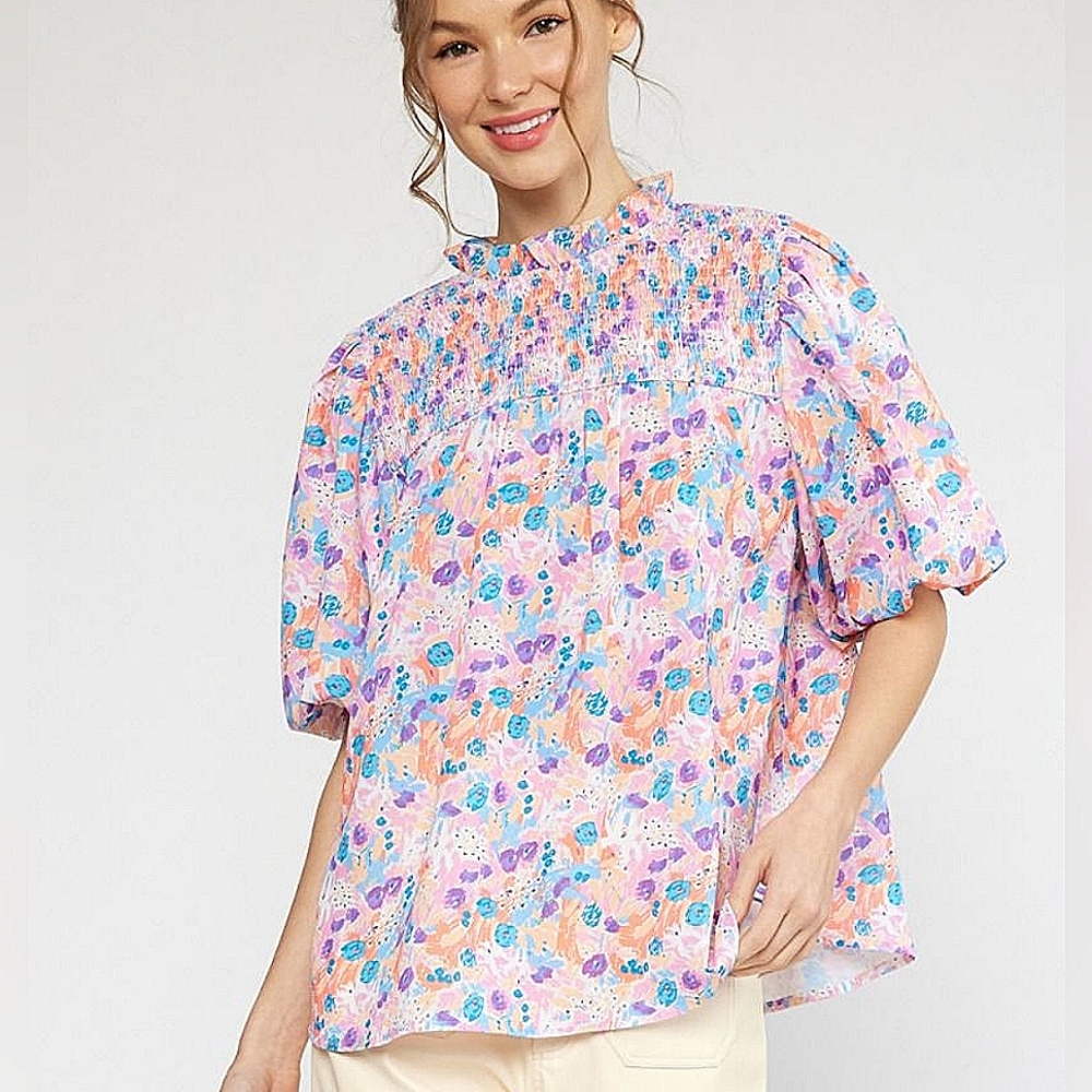 Entro Smocked puff sleeve top